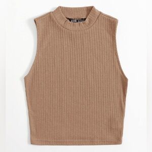 Cropped Ribbed Knit High Neck Tank